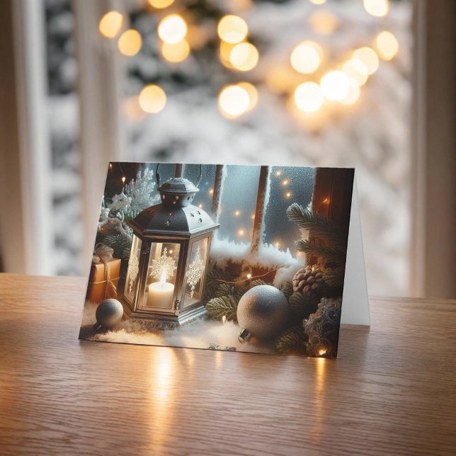 Helgdag Winter Silver Lantern Tack Kort (Skapare uppladdad)