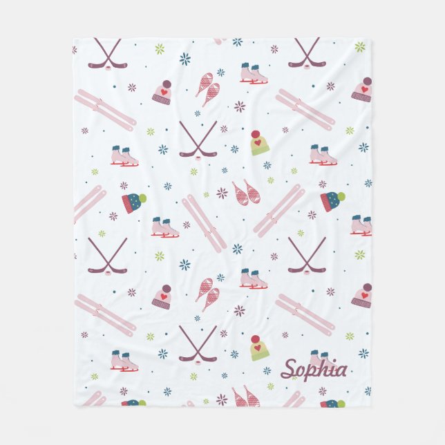 Helgdag Winter Sports Skating Skiing Hockey Anpass Fleecefilt (Framsidan)