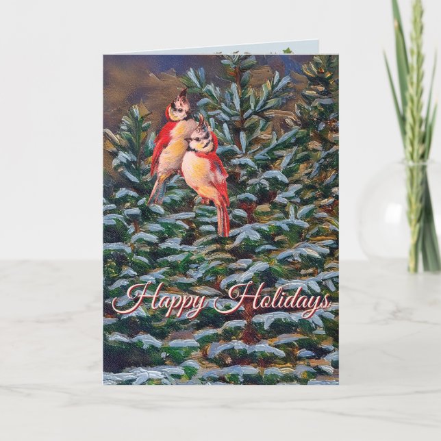 Helgdag Winter Träd med fåglar Kort (Framsida)