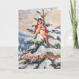 Helgdag Winter Träd med två röda fåglar Kort