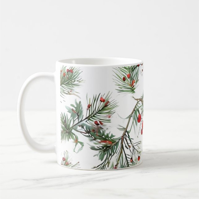 Helgdag Woodland Gräs och Red Berries design Kaffemugg (Vänster)