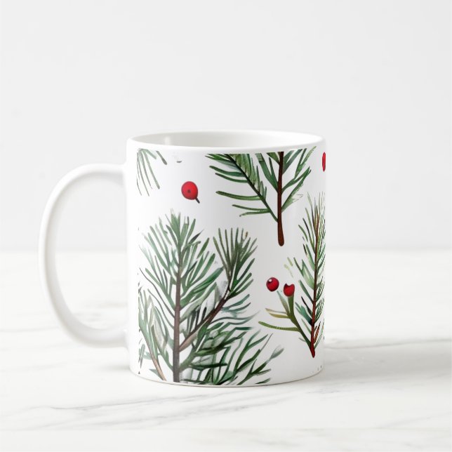 Helgdag Woodland Gräs och Red Berries design Kaffemugg (Vänster)
