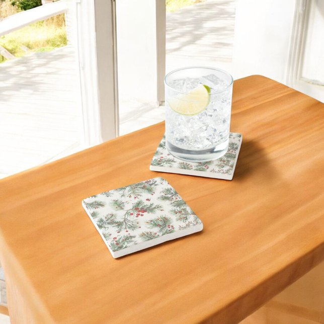 Helgdag Woodland Gräs och Red Berries design Stenunderlägg (Skapare uppladdad)