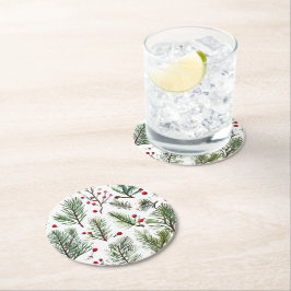 Helgdag Woodland Gräs och Red Berries design Underlägg Papper Rund