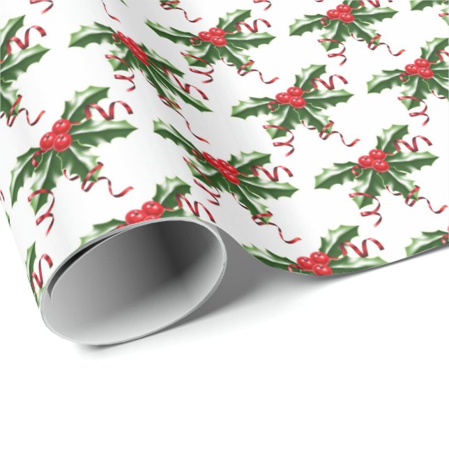Helgdag Wrapping Papper-Holly Presentpapper (Rullad Hörn)