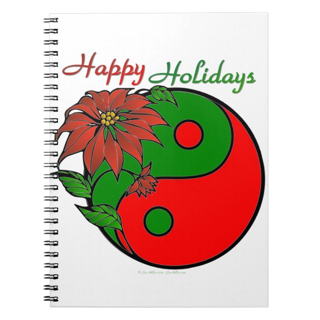 Helgdag Yin Yang Poinsettia Grönt Red Anteckningsbok (Framsidan)