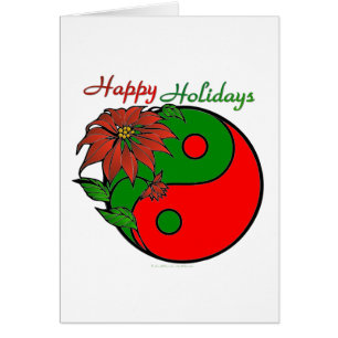 Helgdag Yin Yang Poinsettia Grönt Red Hälsningskort