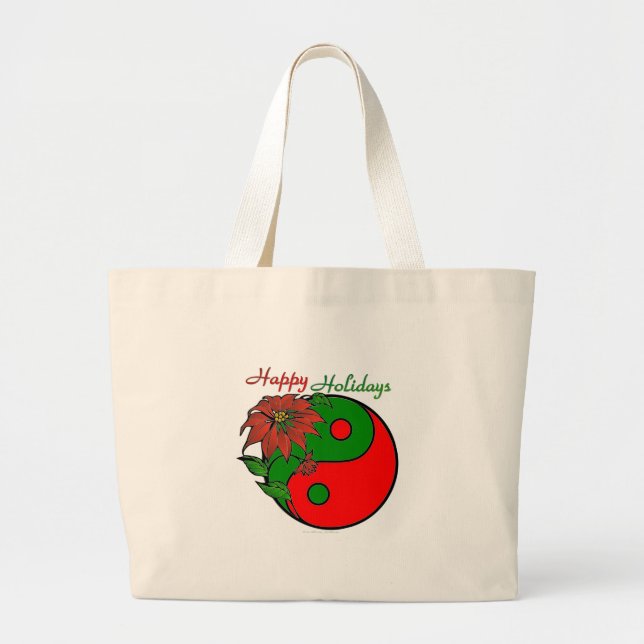 Helgdag Yin Yang Poinsettia Grönt Red Jumbo Tygkasse (Framsidan)