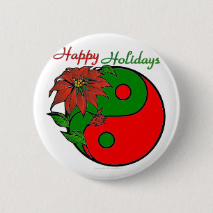 Helgdag Yin Yang Poinsettia Grönt Red Knapp