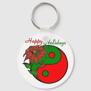 Helgdag Yin Yang Poinsettia Grönt Red Nyckelring