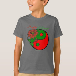 Helgdag Yin Yang Poinsettia Grönt Red T-shirt