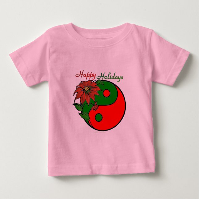 Helgdag Yin Yang Poinsettia Grönt Red Tee (Framsida)