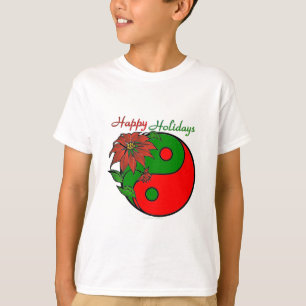 Helgdag Yin Yang Poinsettia Grönt Red Tee Shirt