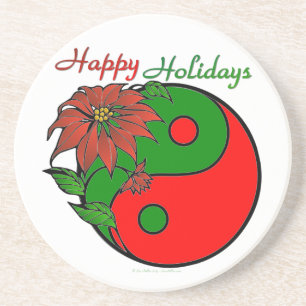 Helgdag Yin Yang Poinsettia Grönt Red Underlägg Sandsten