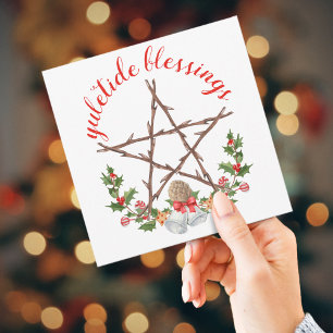 Helgdag Yuletide Twig Pentacle Wicca Hälsning Julkort
