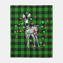 Helgdag Zebra, grönt tartan, ljus med tinkle Fleecefilt