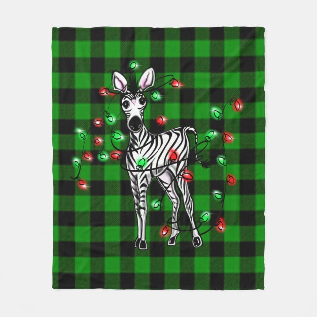 Helgdag Zebra, grönt tartan, ljus med tinkle Fleecefilt (Framsidan)
