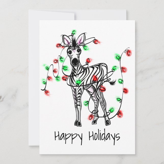 Helgdag Zebra, röd, grönt ljus, jultinkle Julkort (Framsida)