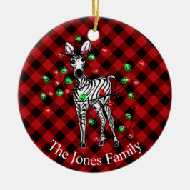 Helgdag zebra, rödtartan, ljus med vinkl. julgransprydnad keramik