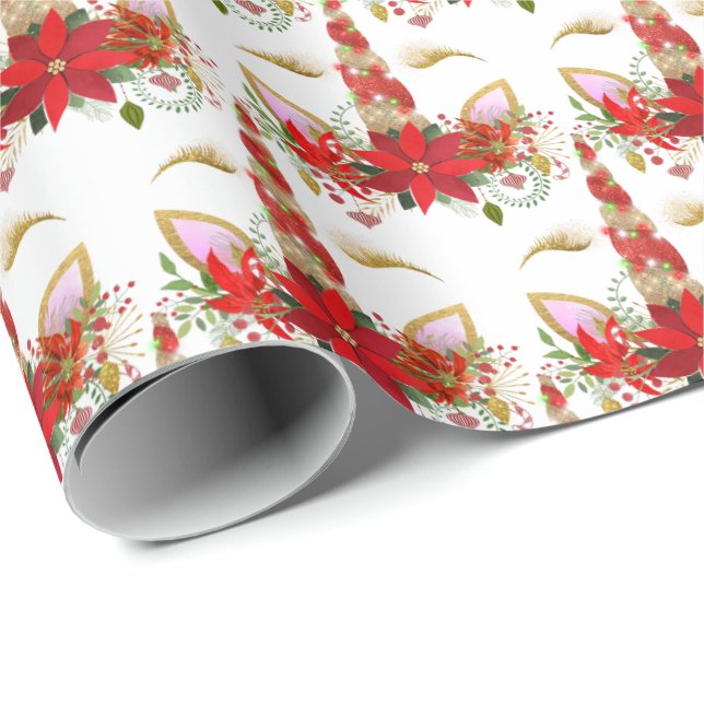 Helgdagar Chrismas Unicorn Lash White Guld Merry Presentpapper (Rullad Hörn)