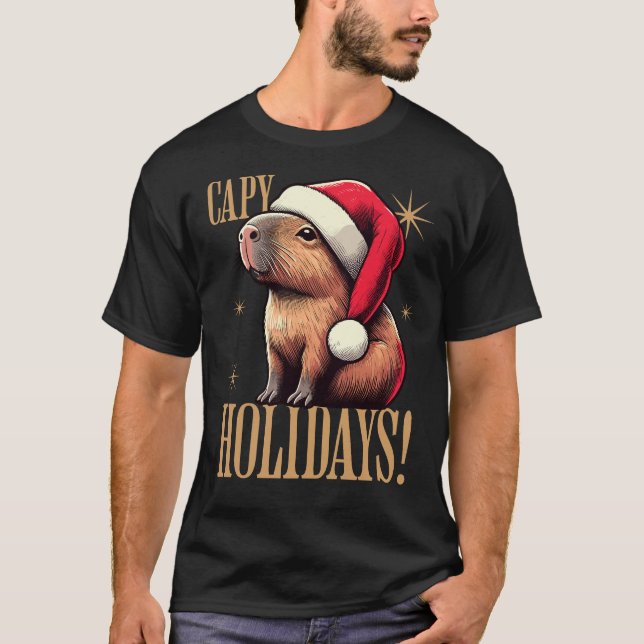 Helgdagar - Festive Capybara med Santa Hat T Shirt (Framsida)