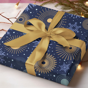Helgdagar för dagens blå Guld Snöflingor-jul Presentpapper