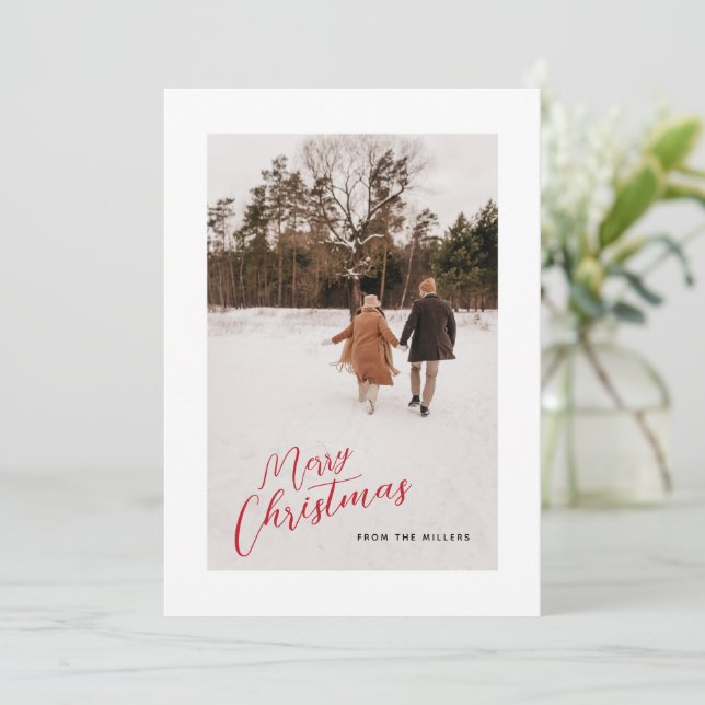 Helgdagar för enkel familjefoto God jul Julkort (Stående Fram)