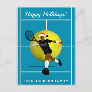 Helgdagar för familjen Tennis Player Santa Court & Vykort
