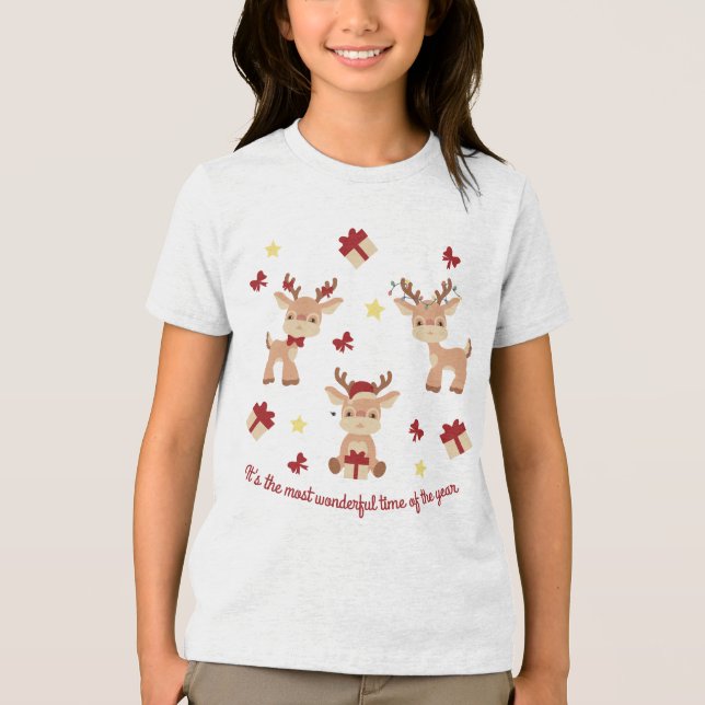 Helgdagar för julgranar i Cute Reindeer Modern Kid T Shirt (Framsida)