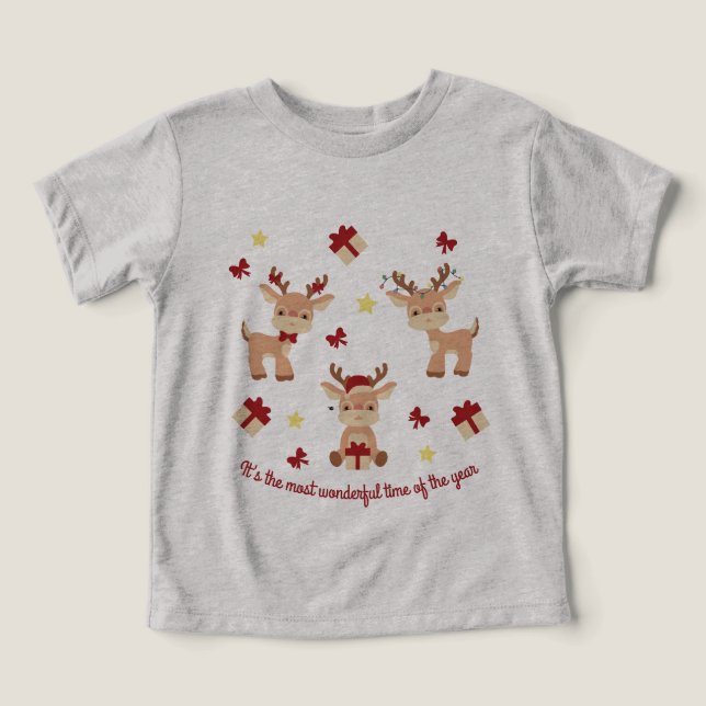 Helgdagar för julgranar i Cute Reindeer Modern T Shirt (Design Framsida)