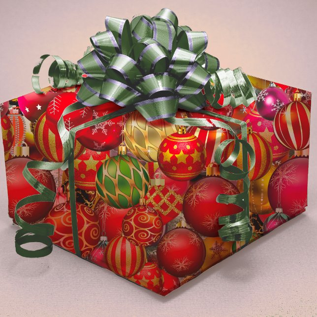 helgdagar för julprydnader i elegant röd guld presentpapper (Skapare uppladdad)