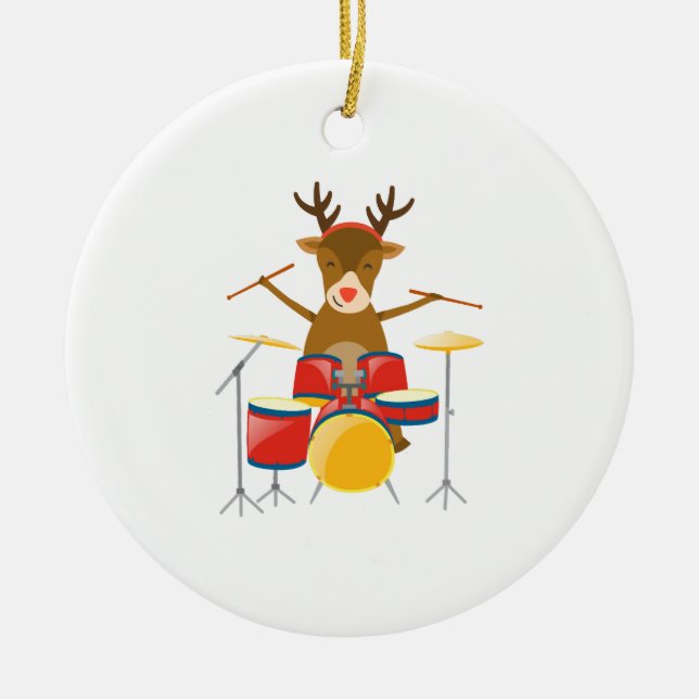 Helgdagar för julrummer Reindeer Drum Set Julgransprydnad Keramik (Framsidan)