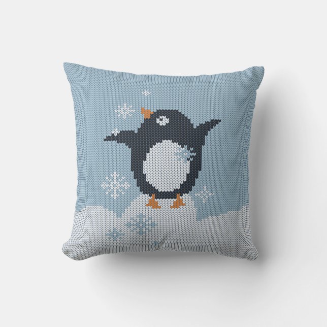 Helgdagar för Knkunniga Penguin Snöflingor Winter Kudde (Framsida)