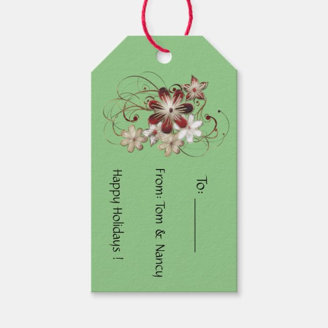 Helgdagar för röd Blommigt Presentetikett (Framsidan)