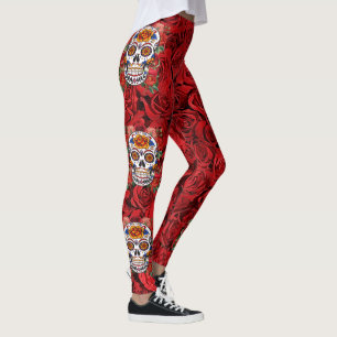 Helgdagar för Rosa Röd ros av sockerskull Leggings