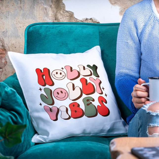 Helgdagar för Trendiget Retro jul Holly Jolly Vibe Kudde (Skapare uppladdad)