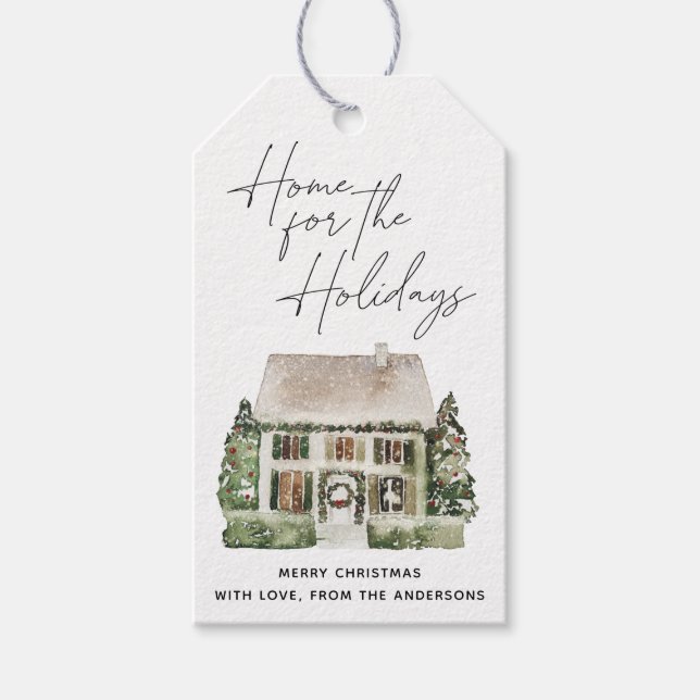 Helgdagar för vattenfärg, Rustic-jul, hem Presentetikett (Framsidan)