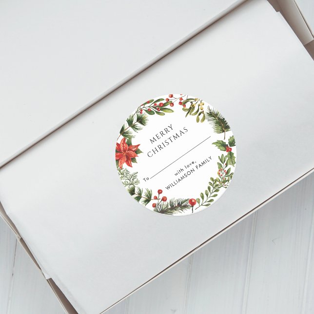 Helgdagar i botaniska Modern Runt Klistermärke (Christmas Red Berries Botanical Modern Round Sticker)