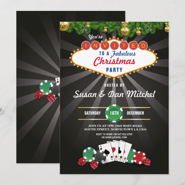 Helgdagar i julas Party Las Vegas Casino Dice Inbjudningar (Fram/baksida)