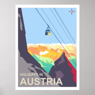 Helgdagar i Österrike, kabelbil, vintage resor Poster