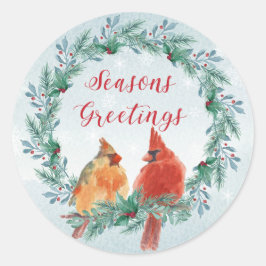 Helgdagar - Julfrand med kardinalpar Runt Klistermärke