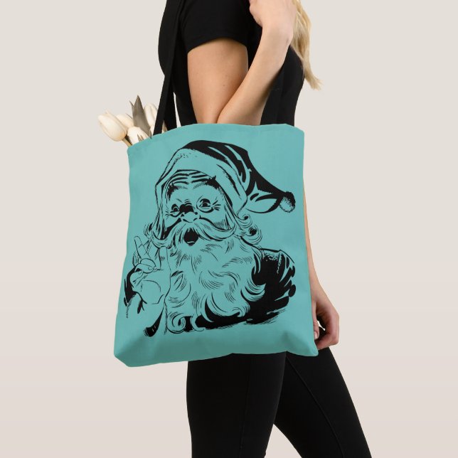 Helgdagar Jultomten jul Teal Tote Bag Tygkasse (Närbild)