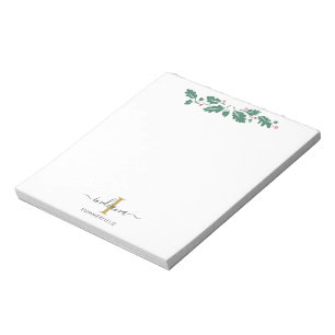 Helgdagar Monogram Script Namn Botanical Anteckningsblock