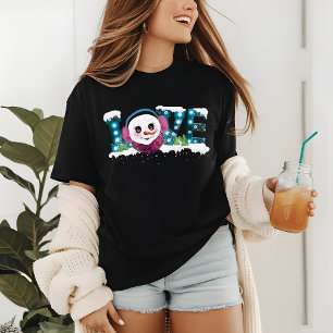 Helgdagar om julstämning Kärlek Cute Girly Snögubb T Shirt