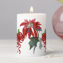 Helgdagar Poinsettias och Curly Bows Pillar Candle