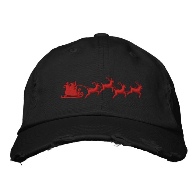 Helgdagar Santa Sleigh Ride Scene Embroidery Broderad Keps (Framsida)