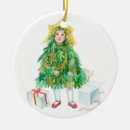 helgdagar, söt liten flicka i Julgran vintertid Julgransprydnad Keramik
