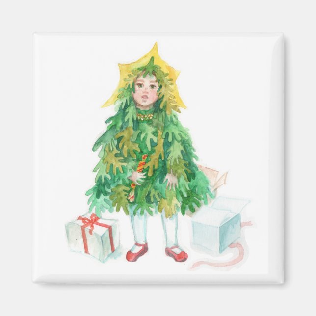 helgdagar, söt liten flicka i Julgran vintertid Magnet (Framsidan)