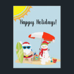 Helgdagar Tropical Beach Snögubbe jultomten Vykort<br><div class="desc">Den här designen har skapats med digitalteknik. Det kan vara personlig genom att klicka på anpassningsknappen och ändra fotot, färg, lägga till namn, initialer eller ord. Kontakta mig på colorflowcreations@gmail.com om du vill ha denna design på en annan produkt. Köp min ursprungliga abstrakt-akrylmålning för försäljning på www.etsy.com/shop/colorflowart. Visa fler av...</div>