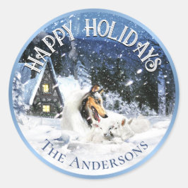 Helgdagar Winter Fairy Tale, Blue Merle Collie - Runt Klistermärke